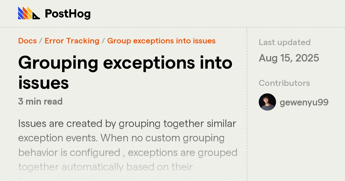 Grouping exceptions into issues - Docs - PostHog