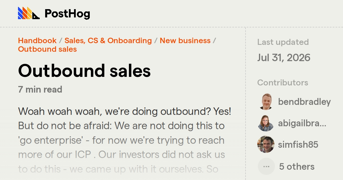 Outbound sales - Handbook - PostHog